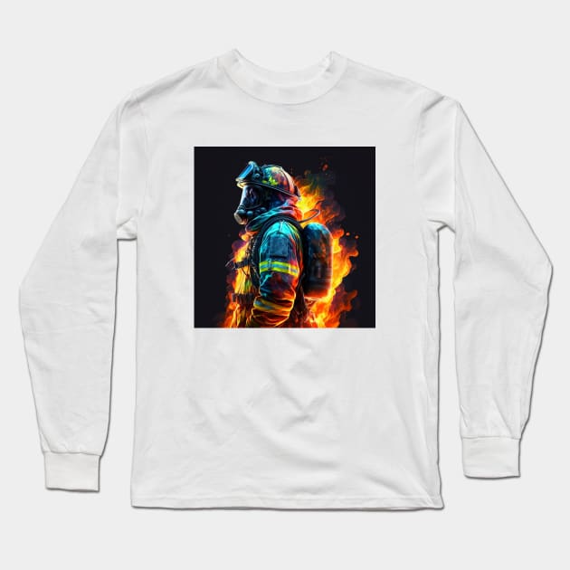 Firefighter Flames Cool Long Sleeve T-Shirt by janae